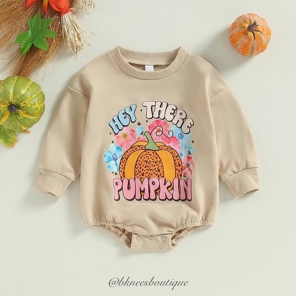 Baby Boutique Hey There Pumpkin Sweater Graphic Bubble Bodysuit Romper - Picture 1 of 2